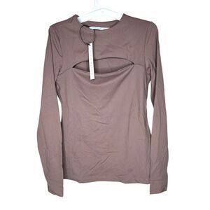 NEW Susana Monaco Crew Neck Slit Long Sleeve Top in Coco Small